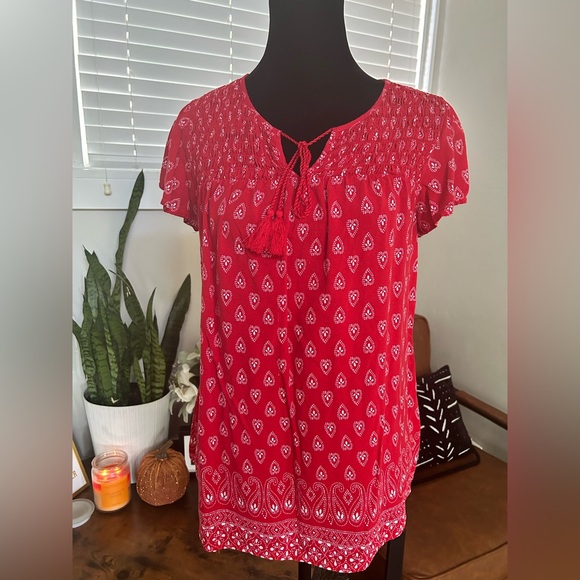 Faded Glory Tops - Faded Glory Red and White Patterned Blouse